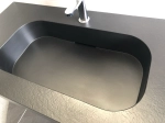 Plan vasque système d’évacuation discret L 50 à 201 x P 40 à 51 cm, finition lisse mate, 10 couleurs, Anti bactérien, résine Akrytan® teinté dans la masse, Livraison Offerte.